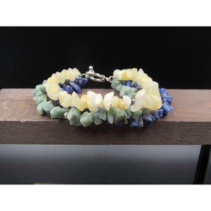 8" Sterling Silver Triple Stone Sodalite And More Bracelet Vintage Elegant